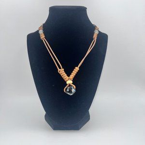 18" Urban Braided Necklace with a Forest Green Bleached Stone